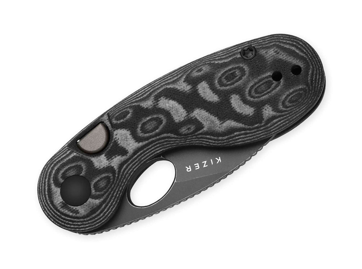 Kizer Microbe 14C28N Black & Grey Vortex Micarta