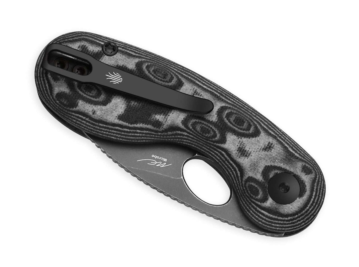Kizer Microbe 14C28N Black & Grey Vortex Micarta