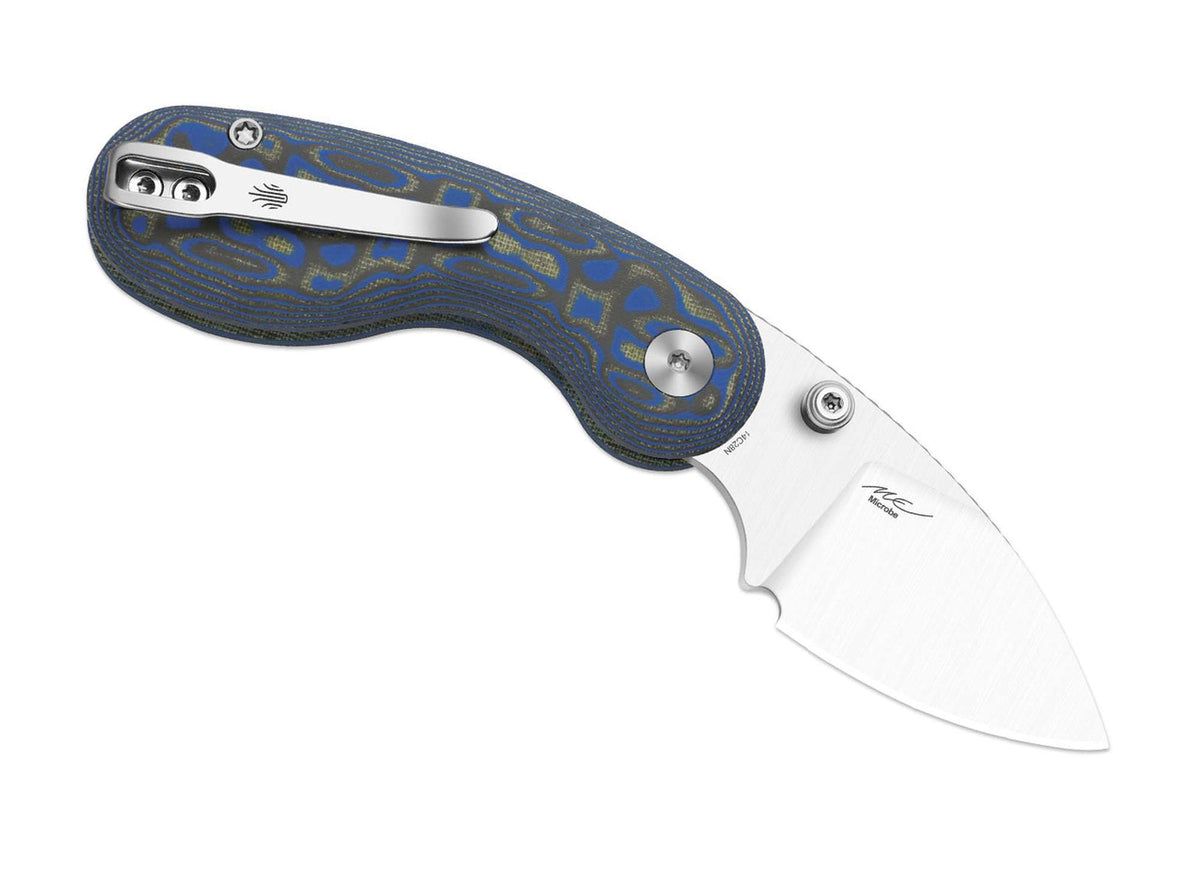 Kizer Microbe 14C28N Blue & Green Vortex Micarta