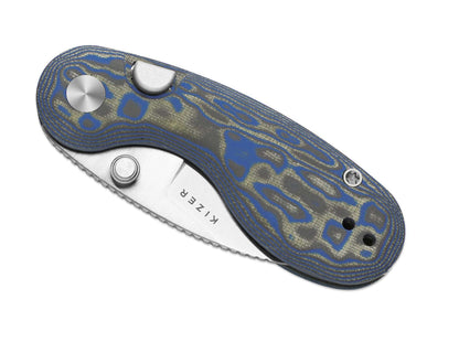 Kizer Microbe 14C28N Blue & Green Vortex Micarta