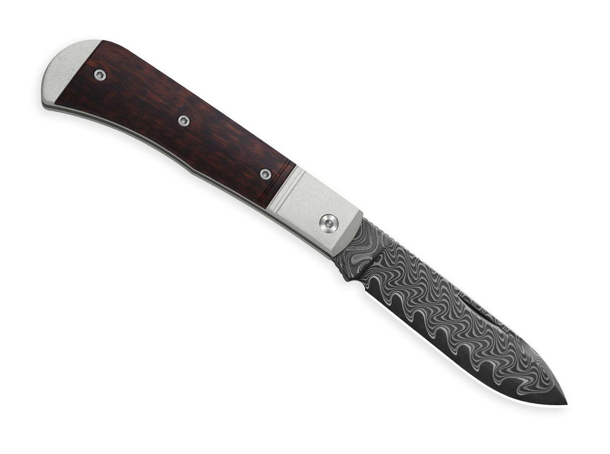 Kizer Trestle D Damascus Aluminum & Leopard Wood