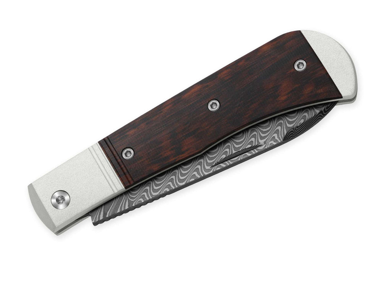 Kizer Trestle D Damascus Aluminum & Leopard Wood
