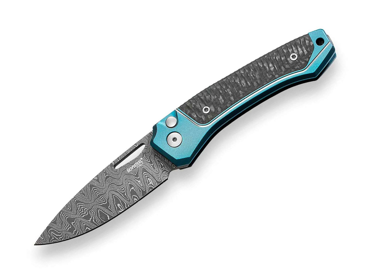 LionSteel TWAIN Damascus Ti Blue CF