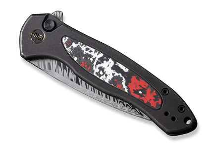 WE Knife Button Lock Kitefin Ltd Titanium CF Nebula Damascus