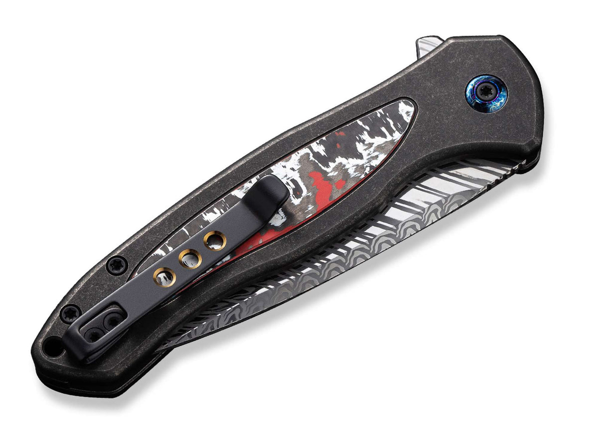 WE Knife Button Lock Kitefin Ltd Titanium CF Nebula Damascus