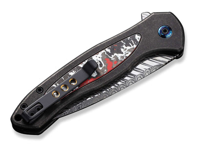 WE Knife Button Lock Kitefin Ltd Titanium CF Nebula Damascus