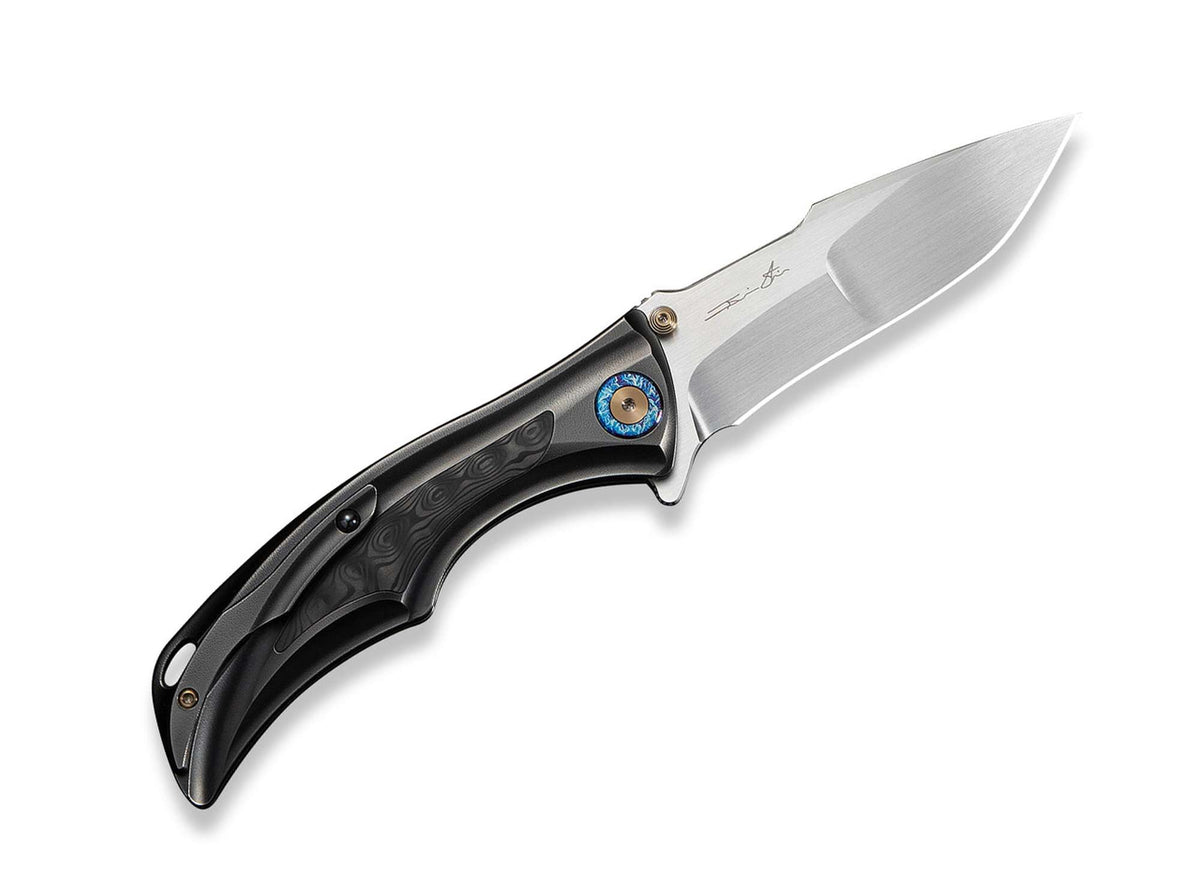 WE Knife Tighe Down M390 Gray Ti Orange Peel Rose CF