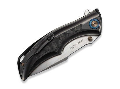 WE Knife Tighe Down M390 Gray Ti Orange Peel Rose CF