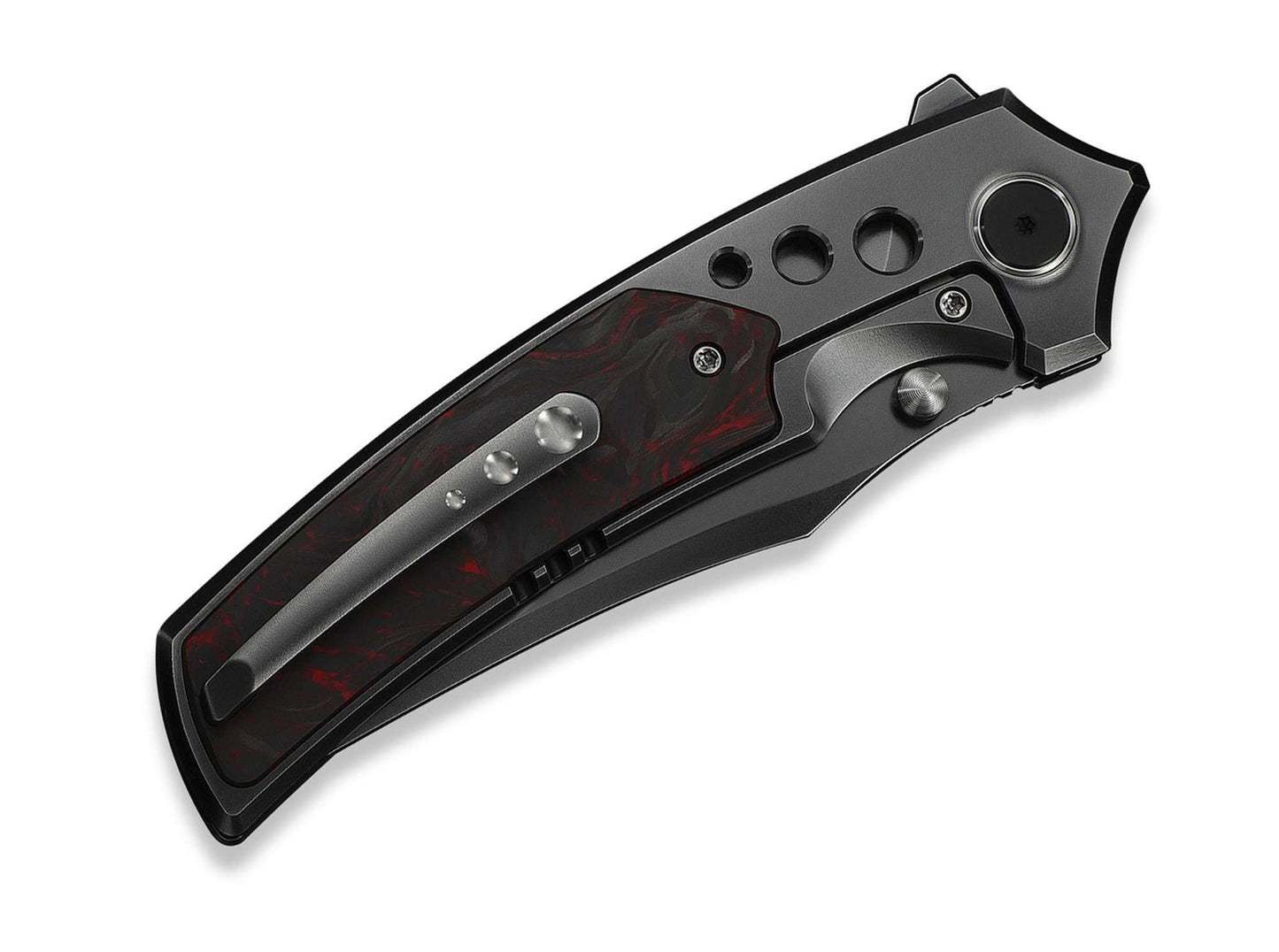 WE Knife Skynix M390 Dark Gray Ti Black & Red CF