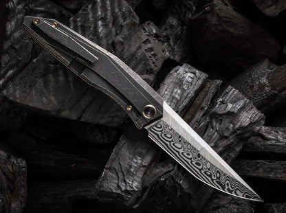 WE Knife Cybernetic Titanium Black Etching Pattern Damascus