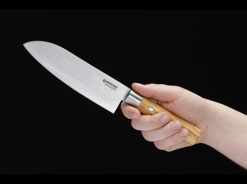 Böker Manufaktur Solingen Damast Olive Santoku