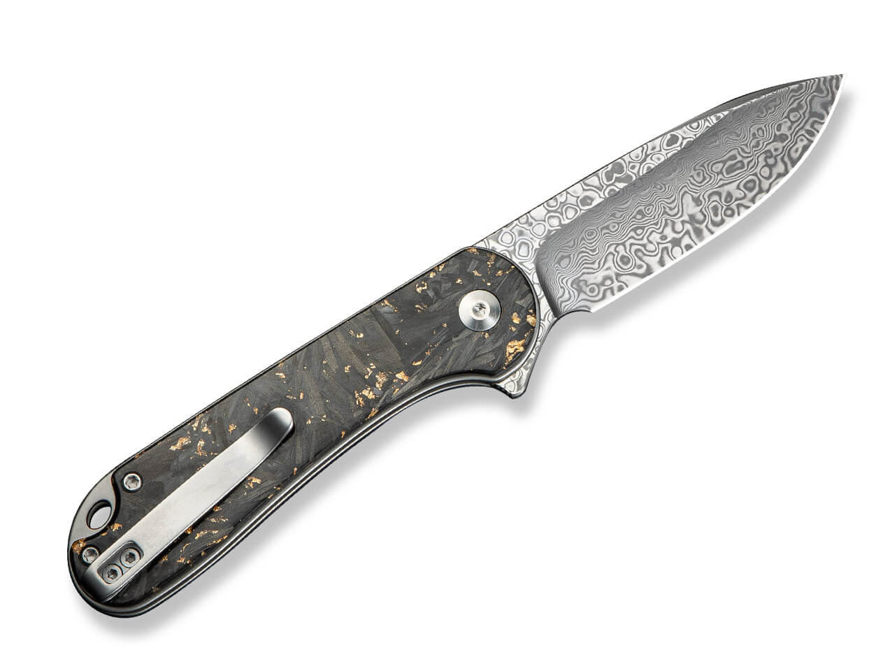 CIVIVI Button Lock Elementum II Shredded CF Golden Resin Damascus