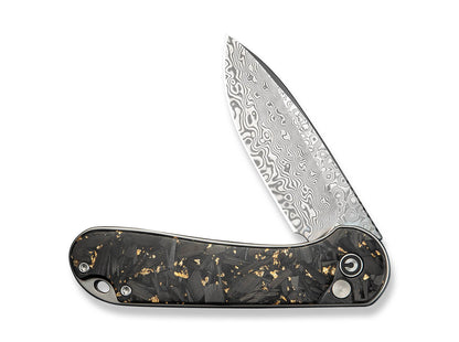 CIVIVI Button Lock Elementum II Shredded CF Golden Resin Damascus