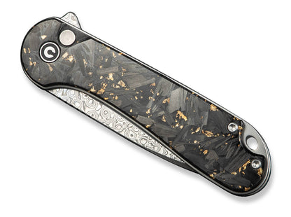 CIVIVI Button Lock Elementum II Shredded CF Golden Resin Damascus