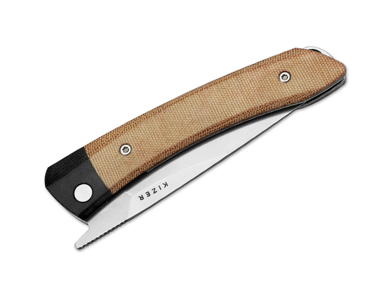 Kizer Momo Nitro-V Black G10 Micarta Natural